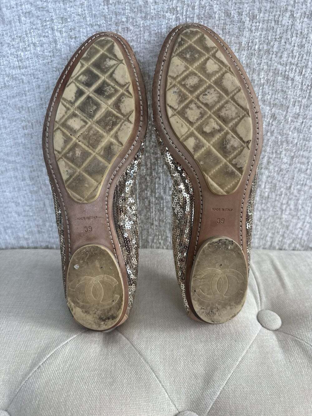 Authentic CHANEL Gold Sequin Cap-Toe Ballet Flats – Size 39 (US 8/8.5) - Picture 8 of 9